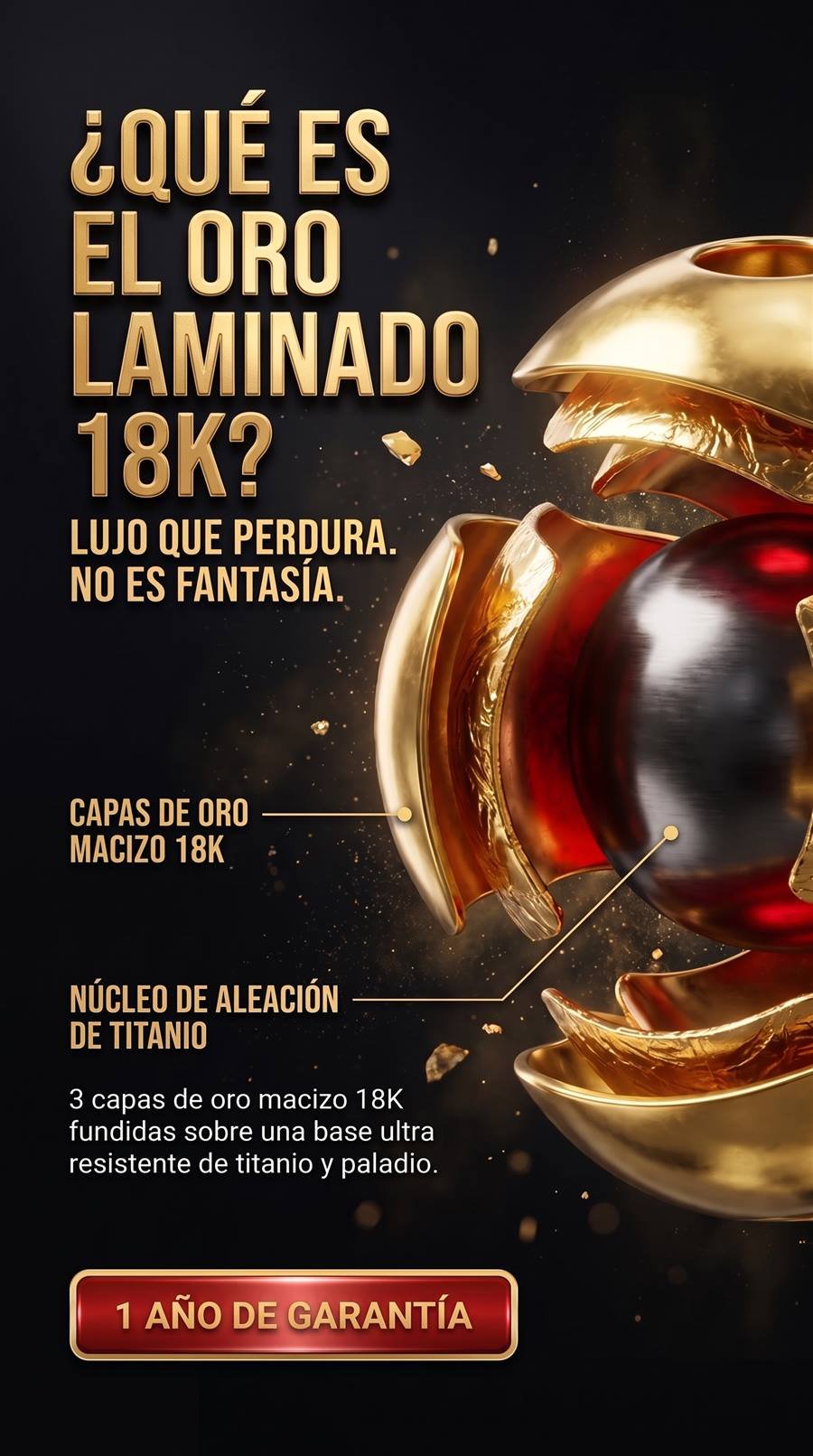 Qué es el oro laminado 18k: capas de oro macizo 18k fundidas sobre un núcleo de titanio y paladio